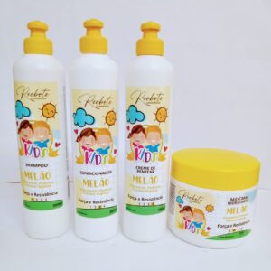 Kit Linha Kids Melão - Shampoo 300ml - Cond.300ml - Creme d P. 300ml - Máscara 500 gr
